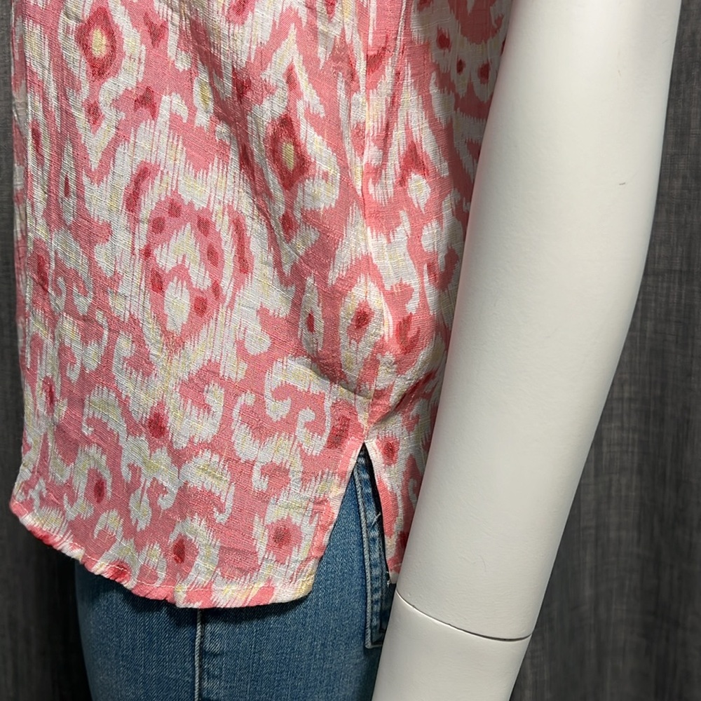 Nanette Lepore Pink and White Printed Flutter Sleeve Blouse - Picture 5 of 10